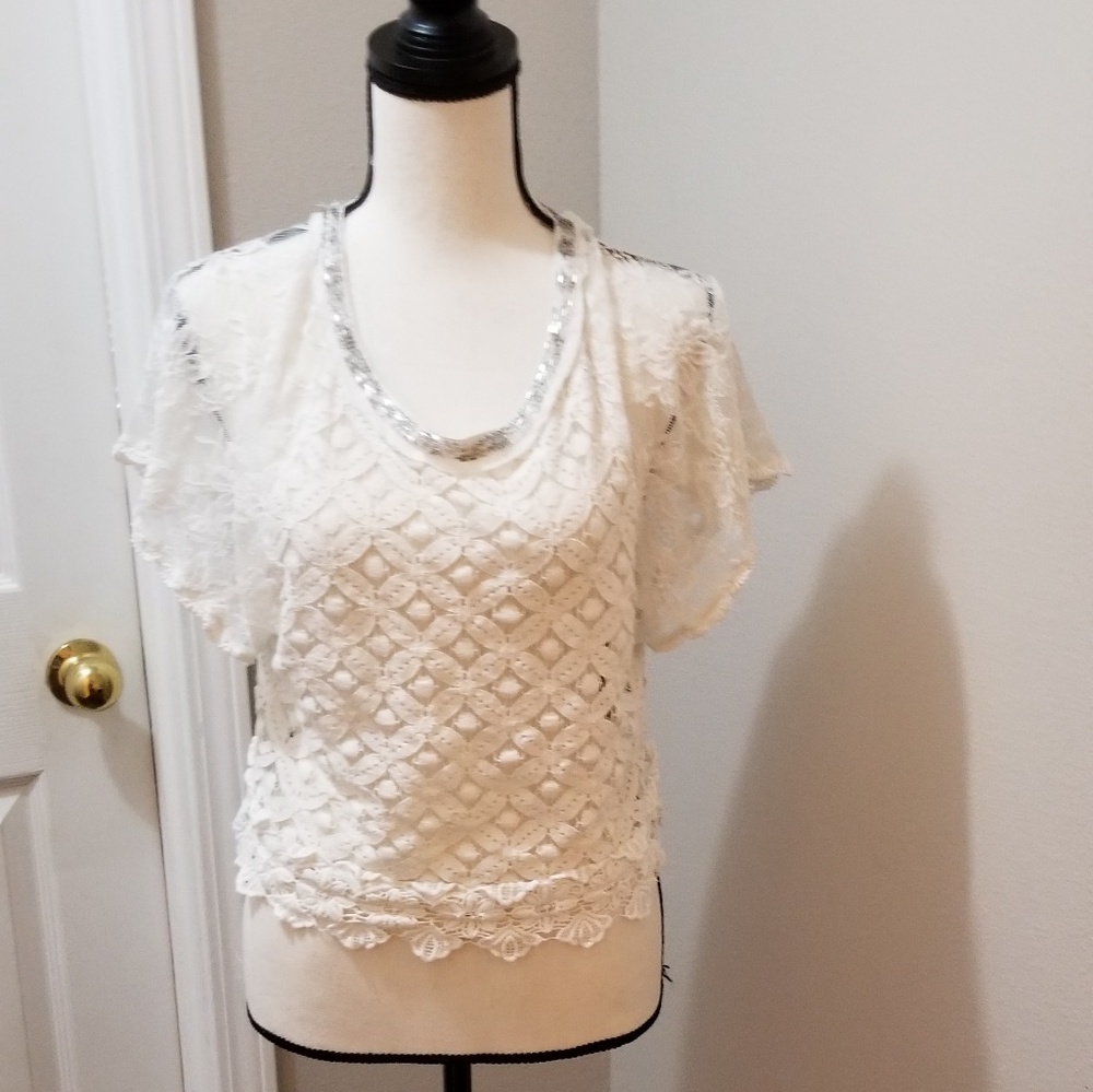 Miss Me sz S White lace short sleeve top